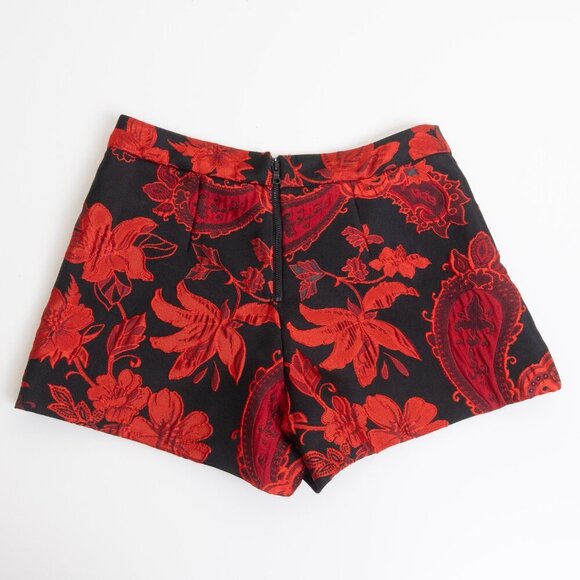 Alice + Olivia Red Floral Jacquard Paisley Shorts Size 2 Made in USA - Picture 6 of 11
